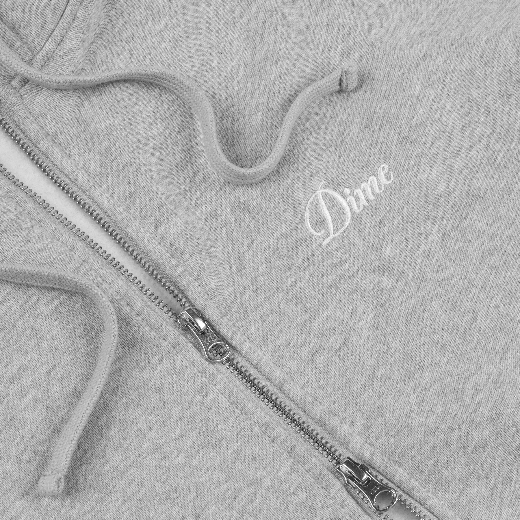 DIME CURSIVE SMALL LOGO ZIP HOODIE - HEATHER GREY/WHITE - Image 2