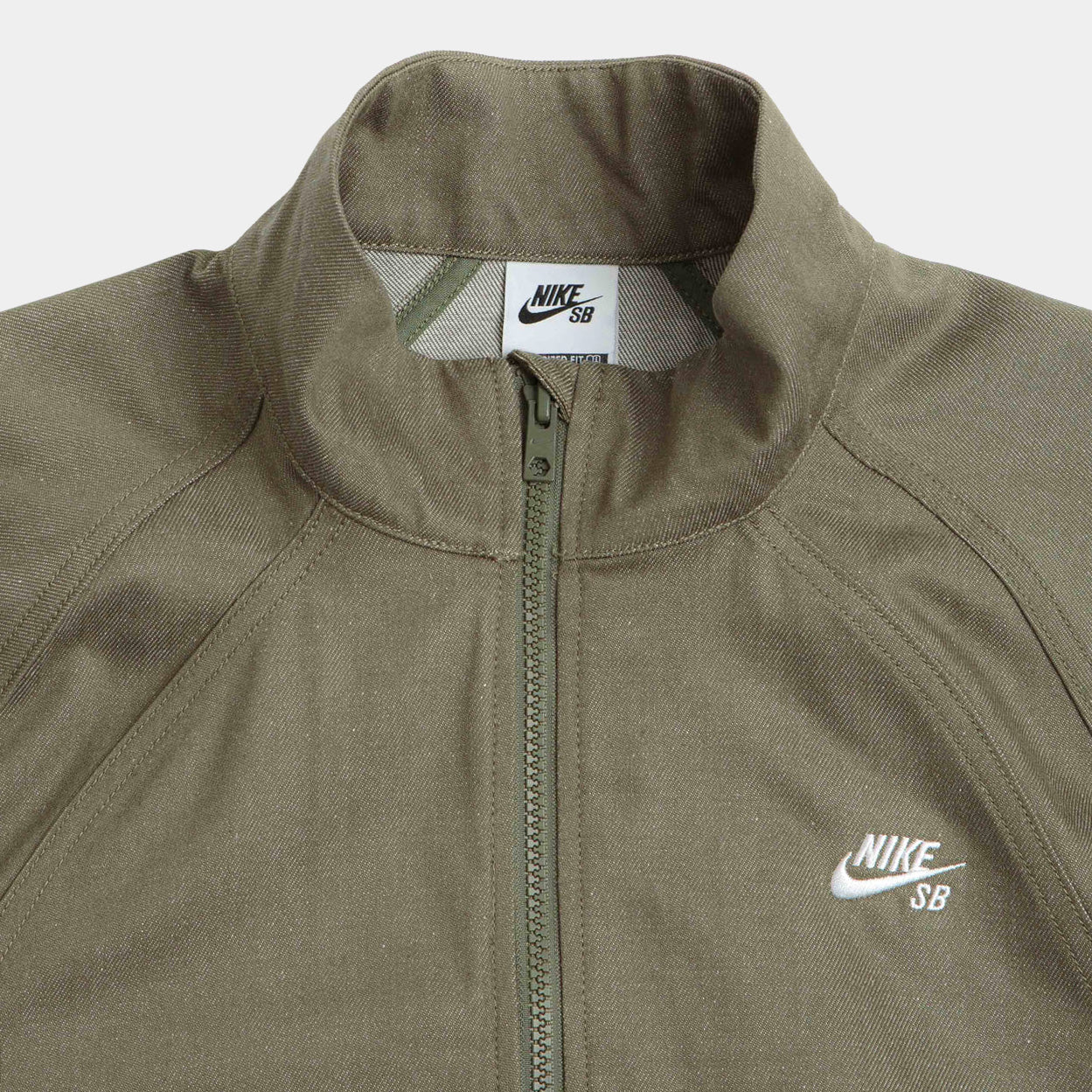 NIKE SB DENIM FULL-ZIP TRACK JACKET - MEDIUM OLIVE/WHITE - Image 2