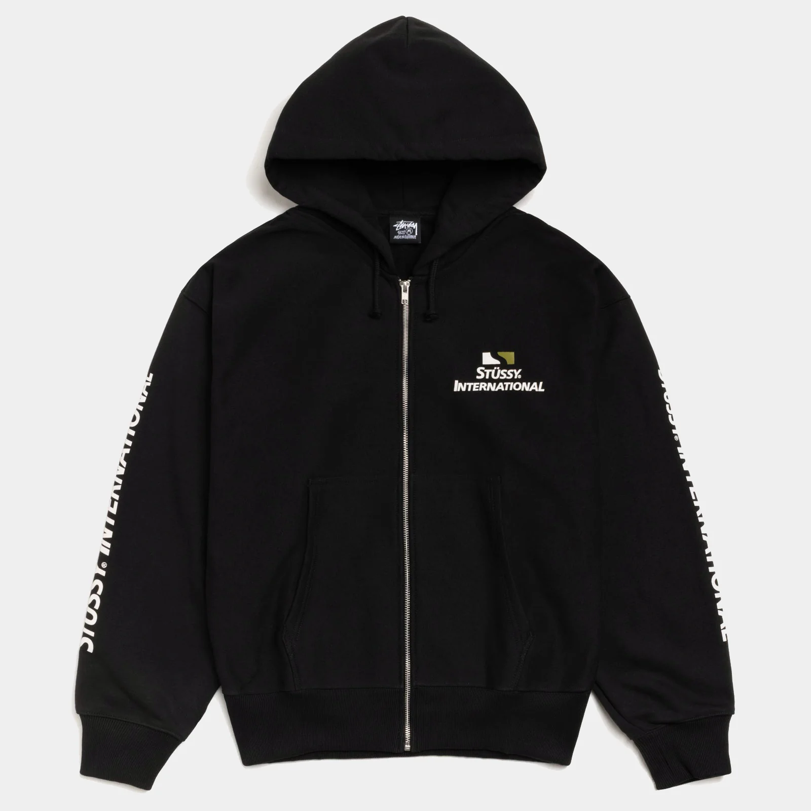 STUSSY INTERNATIONAL ZIP HOODIE - BLACK