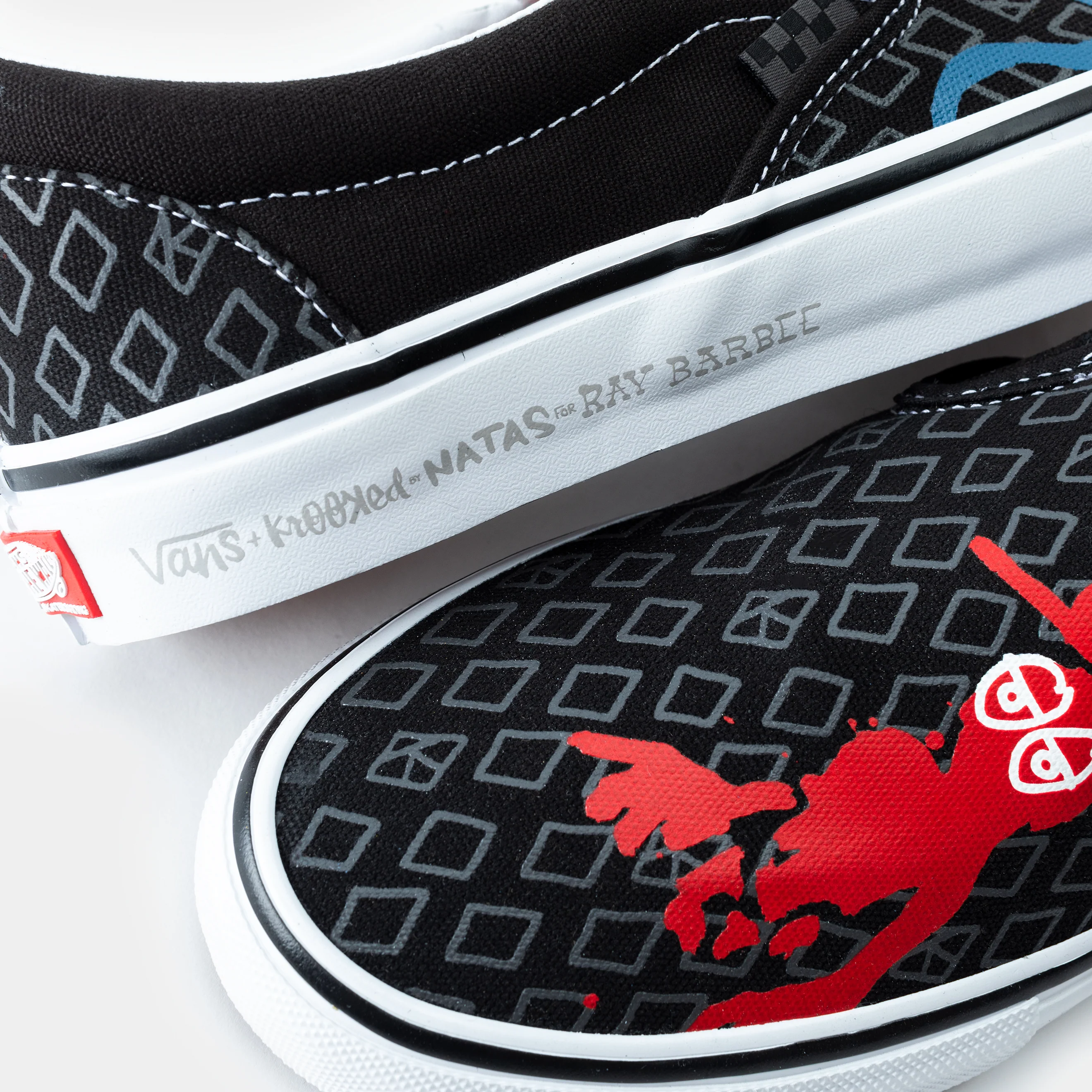 VANS X KROOKED SKATE SLIP-ON - BY NATAS FOR RAY - BLACK/WHITE - Image 3